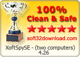XoftSpySE - (two computers) 4.26 Clean & Safe award